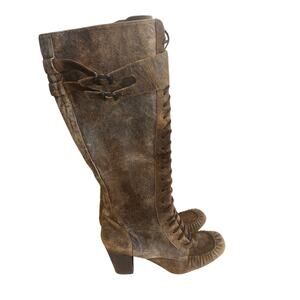 Born Crown size 11 womens knee high lace up brown distressed boots